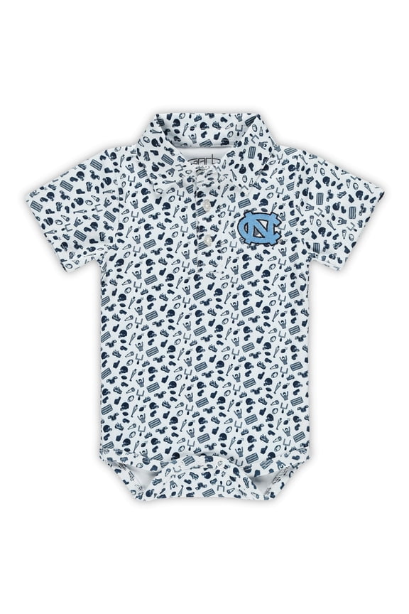 Infant Garb White North Carolina Tar Heels Tom Allover Print Performance Polo Bodysuit