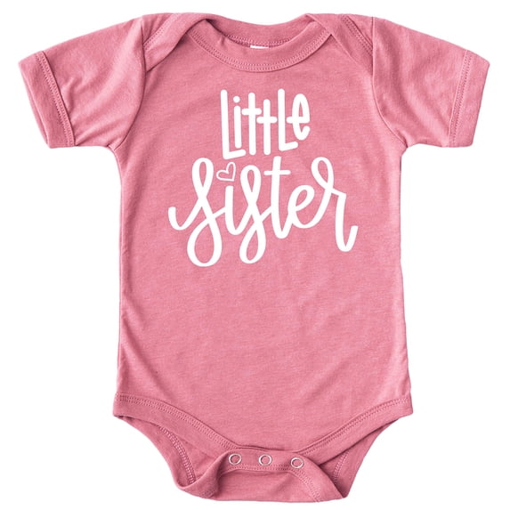 Infant Gender Reveal Little Sister with Heart i Bodysuit for Baby Girls Outfits White on Mauve Bodysuit 12 Months