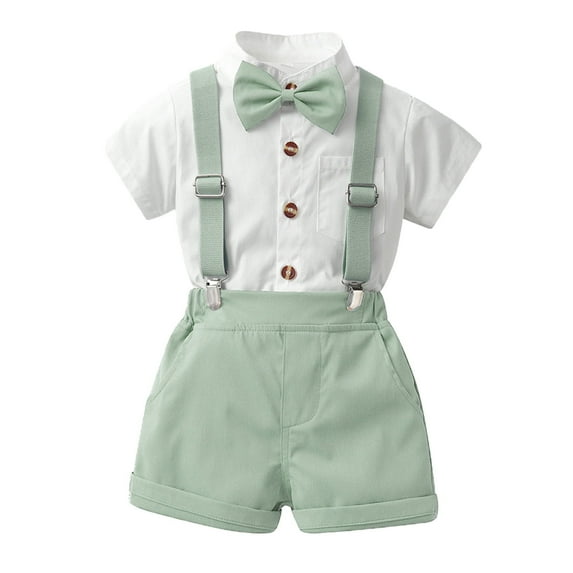 Gentleman Wedding Outfits Collared Dress Shirt Suspender Pants Boy First Birthday Outfit New Born Clothes Baby Boy 6-9 Months