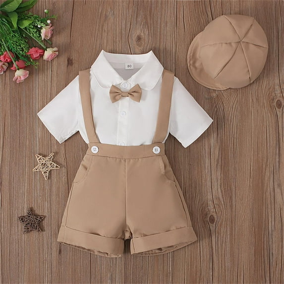 Gentleman Wedding Outfits Collared Dress Shirt Suspenders Pants Boy First Birthday Outfit Boy Clothes 6-12 Months