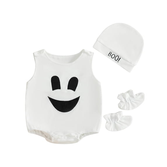 Infant Ghost Romper Bodysuit Halloween Costume Set With Hat And Shoes 0 18M