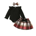 thumbnail image 1 of Toddler Baby Girl Outfits Fall Winter Clothes Ribbed Long Sleeve Tops Houndstooth Print Skirts Beret Set,Z17-Black,3-6 Months, 1 of 5