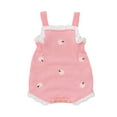 thumbnail image 1 of Infant Girl Knit Overalls Floral Embrodiery Contrast Color Square Neck Sleeveless Romper, 1 of 10
