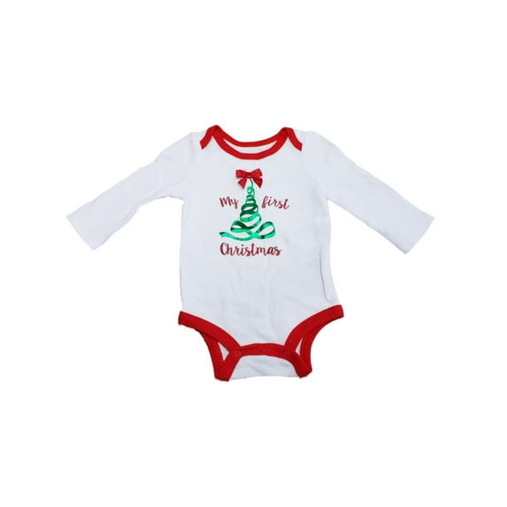 Infant Girl My First Christmas Glitter White Red Festive Holiday Bodysuit 6-9m