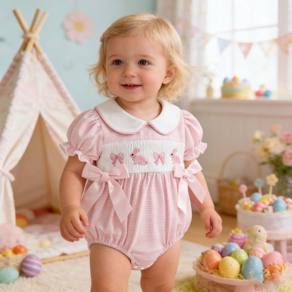 Girl Outfits Easter One Piece Cute Bunny Clothes Short Sleeved First Easter Boys Pjs Size 6-12 Months
