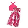 thumbnail image 1 of Girl Outfits Halterneck Sleeveless Solid Color Top Printed Wide Leg Pantsuit Girls Baby Girl Clothes Hot Pink 9 Years-10 Years, 1 of 7