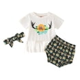 thumbnail image 1 of Infant Girl Outfits Kids Short Sleeve Sunflower Printed Tassels T Shirt Shorts Headbands Outfits Infant Clothes White 9 Months-12 Months, 1 of 7