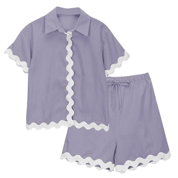 Girl Outfits Kids Toddler Girls Summer Short Sleeve Shirt Shorts 2 Piece Casual Suit Pajama Set Baby Girl Outfits Purple 4 Years-5 Years
