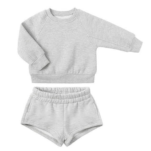 Infant Girl Outfits Winter Children's Boys Girls Long Sleeve Sweater Tops and Pockets Shorts Two-Piece Casual Sports Set New Casual Matching Sets Gray 5T