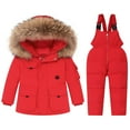 thumbnail image 1 of Infant Girl Pants Boys Girls Fashion Solid Color Down Jackets Keep Thickening Warm Outdoor Coat Jumpsuit Set New Full Length Pants Red 3T, 1 of 9