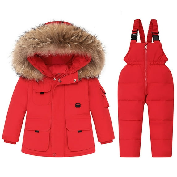 Infant Girl Pants Boys Girls Fashion Solid Color Down Jackets Keep Thickening Warm Outdoor Coat Jumpsuit Set New Full Length Pants Red 3T