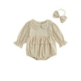 thumbnail image 1 of Infant Girl Rompers Cutout Lace Ruffles Doll Collar Long Sleeve Jumpsuits with Headband, 1 of 8