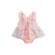 Infant Girl Rompers Dress Butterfly Decor Sleeveless Cami Jumpsuits