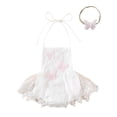 thumbnail image 1 of Infant Girl Summer Sleeveless Tulle Patchwork Butterfly Romper Dress with Hairband, 1 of 9