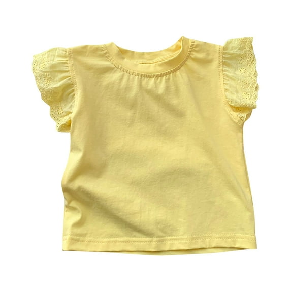 Infant Girl Summer T Shirt Crew Neck Ruffle Sleeve T-Shirt Children's Top For 0 To 6 Years