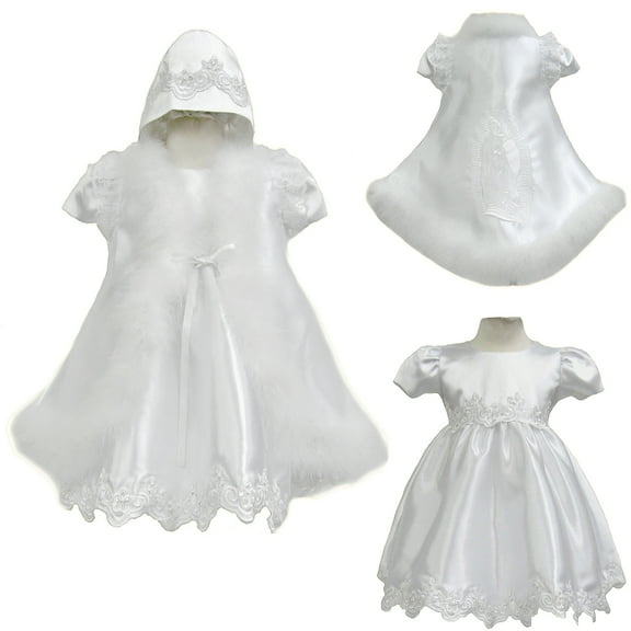 Infant Girl Toddler Church Baptism Christening Formal 3pc Dress Hat 0-30 M White