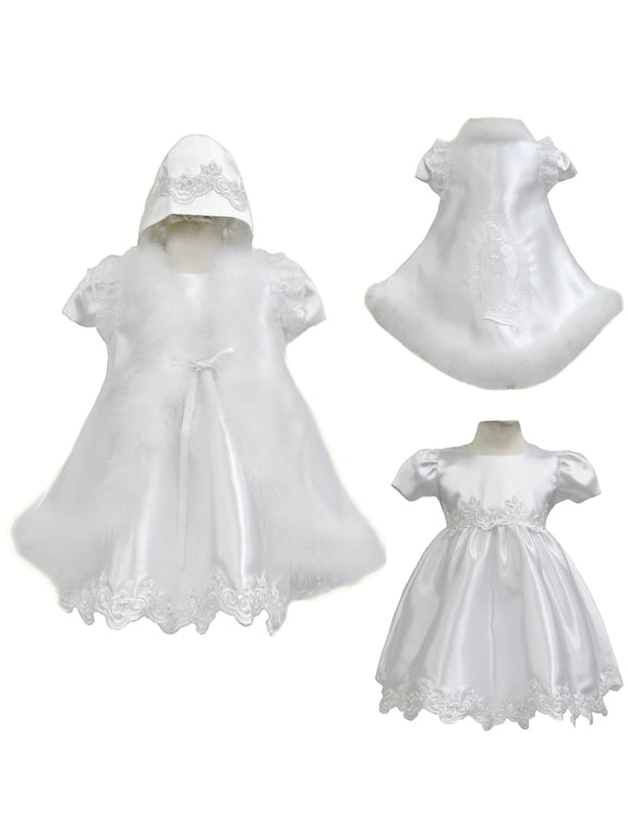 Infant Girl Toddler Church Baptism Christening Formal 3pc Dress Hat 0-30 M White