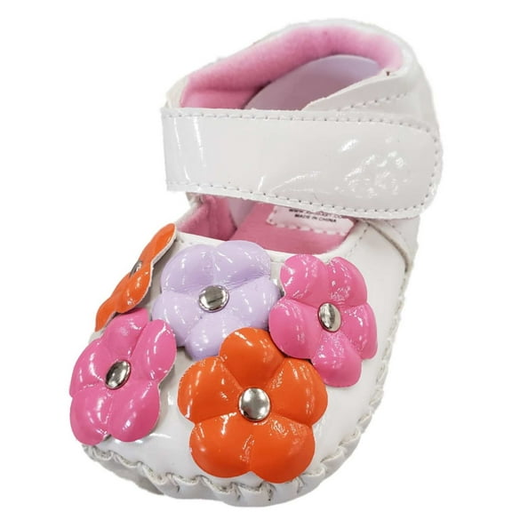 Infant Girl White Pink Purple Studded Flowers Loafer Baby Shoe Mary Jane 1(3-6M)