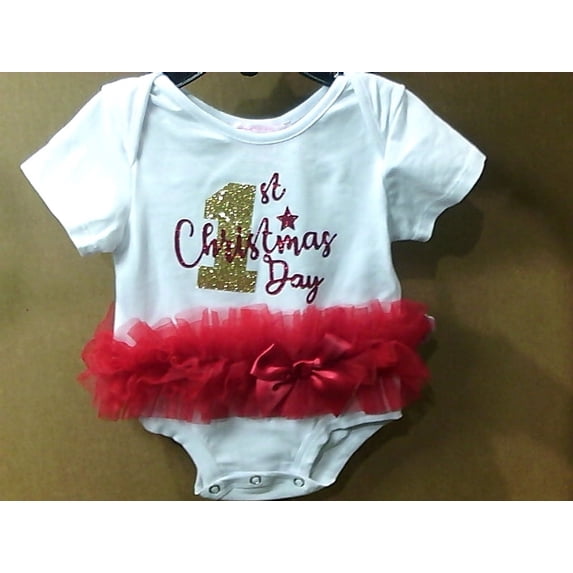 Infant Girl's Popatu First Christmas Day Tutu Bodysuit, white/ red, Size 6-9