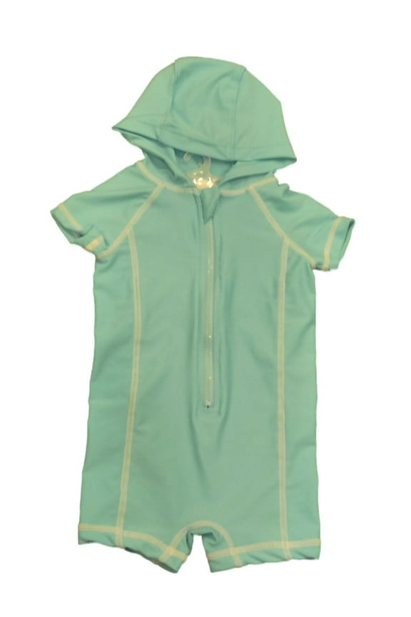 Infant Girls 1 Piece Aqua Blue Hooded Rash Guard Swimming Suit Swim 6M