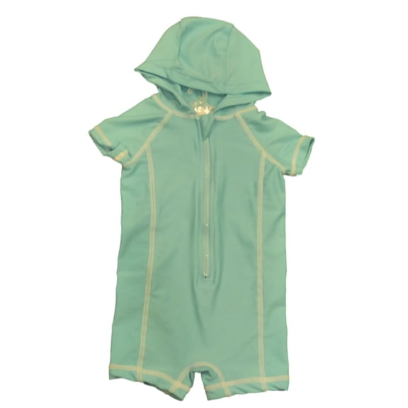 Infant Girls 1 Piece Aqua Blue Hooded Rash Guard Swimming Suit Swim 6M