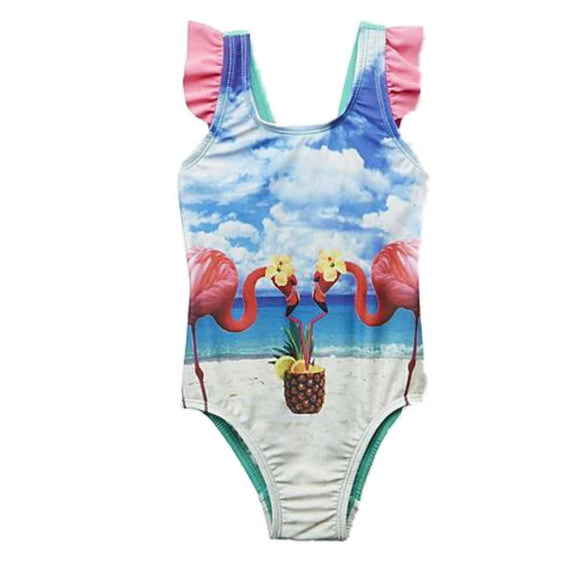 Infant Girls 1 Piece Pink Flamingo Swim Suit Swimming Bathing Suit