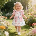 thumbnail image 1 of Infant Girls 3 Piece Butterfly Print Outfit Set Short Sleeve Romper Suspender Skirt And Headband Cute Summer Clothes For Baby Toddlers,Pink,12M, 1 of 9