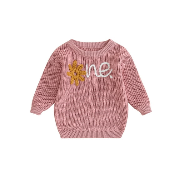 Infant Girls Autumn Sweater, Flower Letter Pattern Long Sleeve Round Neck Knitwear Pullover