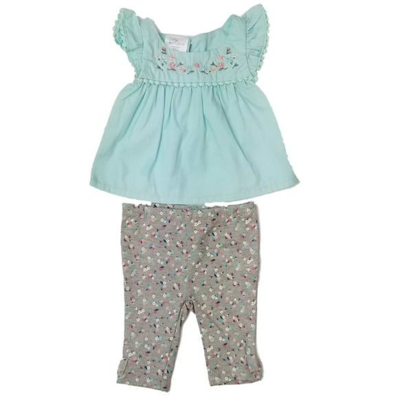 Infant Girls Baby Blue Flower Tank Top Shirt & Flower Legging Pants Outfit 6-9M