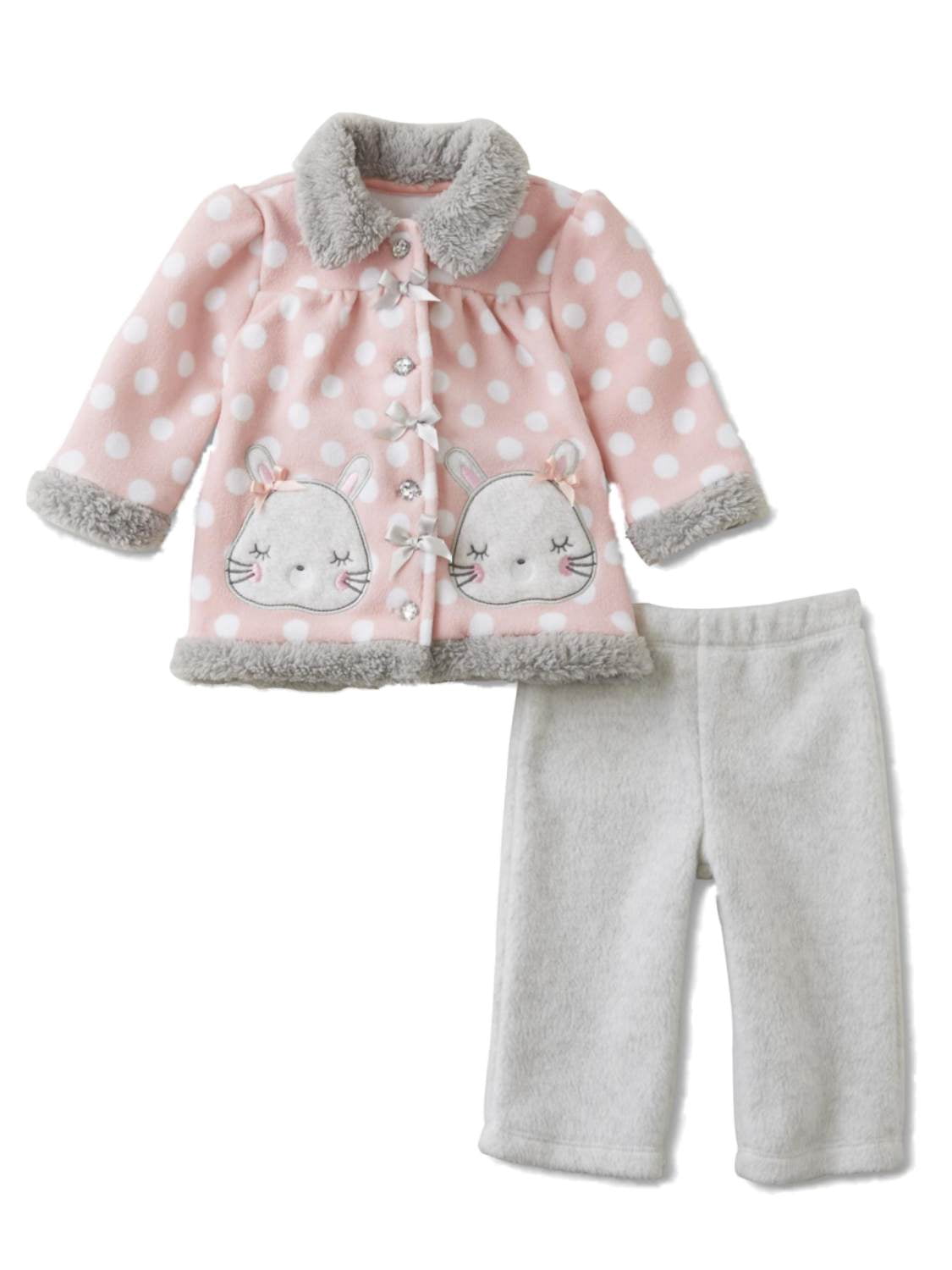 Infant Girls Baby Bunny Rabbit Outfit Pink Fleece Polka Shirt & Pants ...