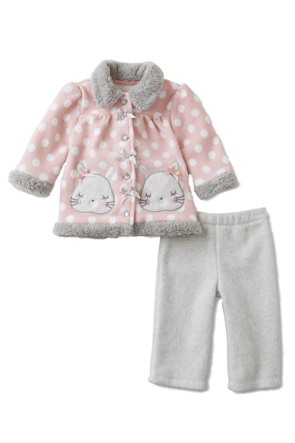 Infant Girls Baby Bunny Rabbit Outfit Pink Fleece Polka Shirt & Pants Set 3-6m