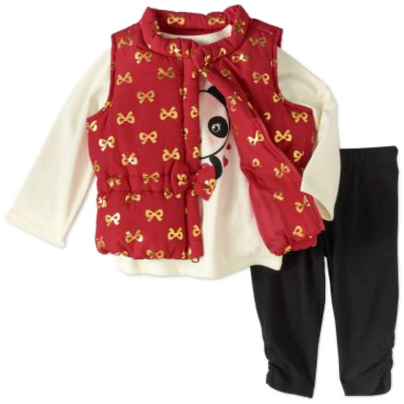 Infant Girls Baby Outfit White Panda Teddy Bear Shirt Vest & Leggings Set 0-3 MO