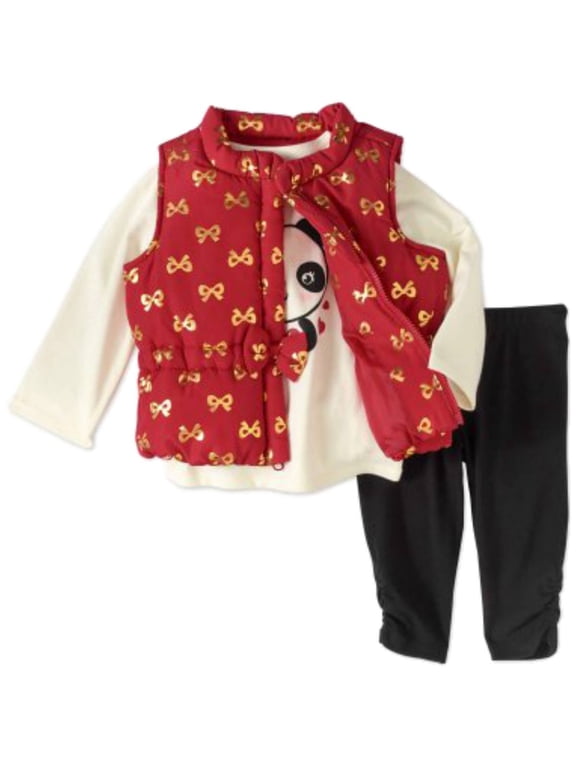 Infant Girls Baby Outfit White Panda Teddy Bear Shirt Vest & Leggings Set 0-3 MO