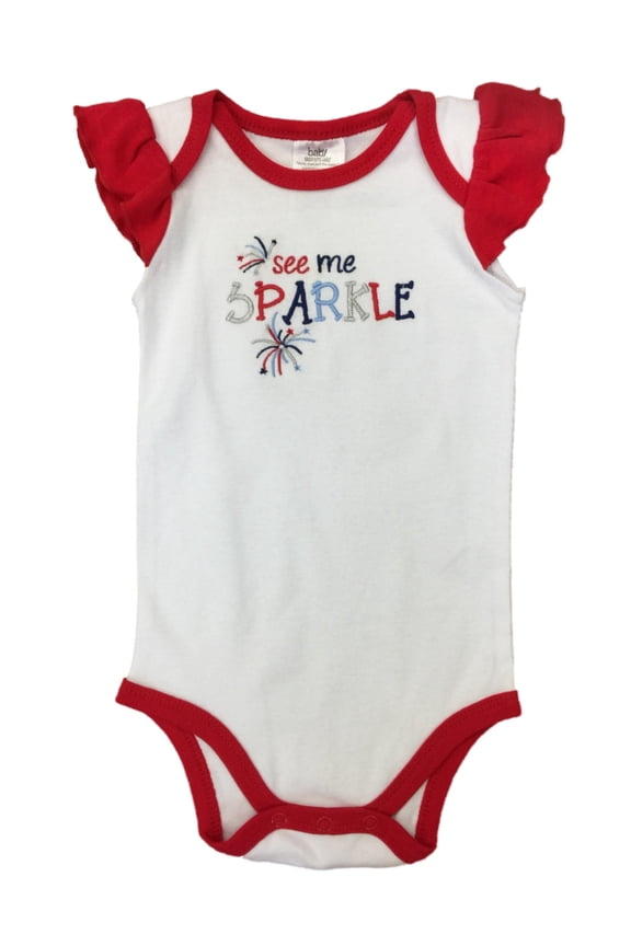 Infant Girls Baby Patriotic See Me Sparkle Bodysuit 4th of July Creeper 6-9m