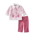 thumbnail image 1 of Infant Girls Baby Poodle Outfit Pink Check Fleece Jacket Shirt & Pants Set NB, 1 of 1