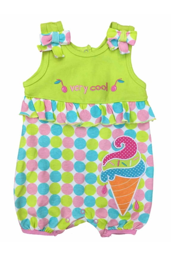 Infant Girls Baby Romper Green Polka Dot Ice Cream Cone Bodysuit Very Cool 3-6m