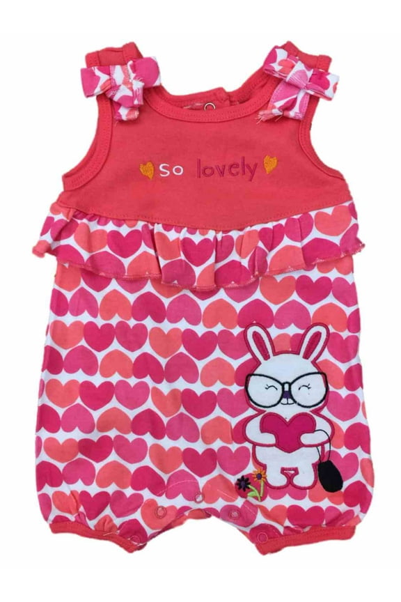 Infant Girls Baby Romper Pink Heart Polka Dot Bunny Rabbit Bodysuit Creeper 12m