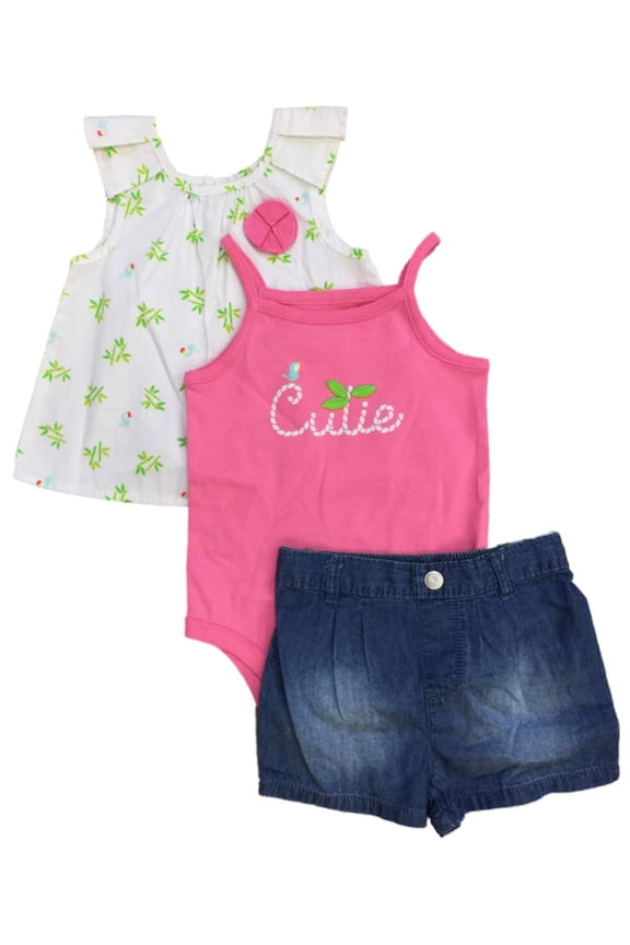 Infant Girls Bamboo Bird Shirt Bodysuit & Shorts Set Cutie Baby Outfit