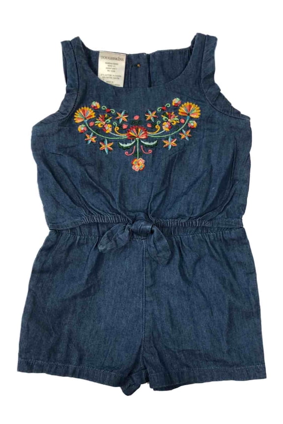 Infant Girls Blue Denim Chambray Stitched Floral Romper Jumper Baby Outfit 24m