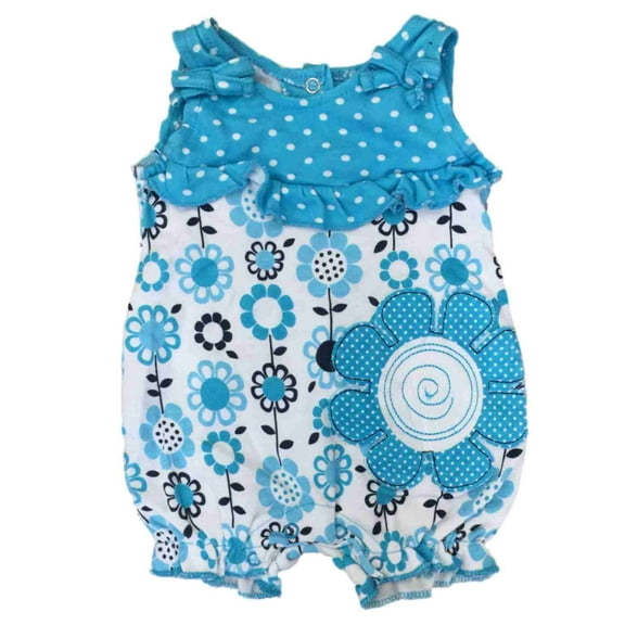 Infant Girls Blue Floral Heart Print Bodysuit Flower Baby Creeper Outfit 12m