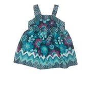Infant Girls Blue Flower & Chevron Sun Dress Floral Summer Dress 12M