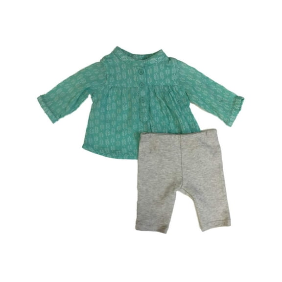 Infant Girls Blue Leaf Print Shirt & Leggings Set 2-PC Baby Outfit