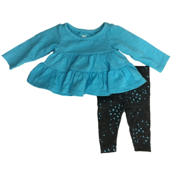 Infant Girls Blue Ruffle Baby Outfit Shirt & Leopard Print Heart Leggings 6-9m