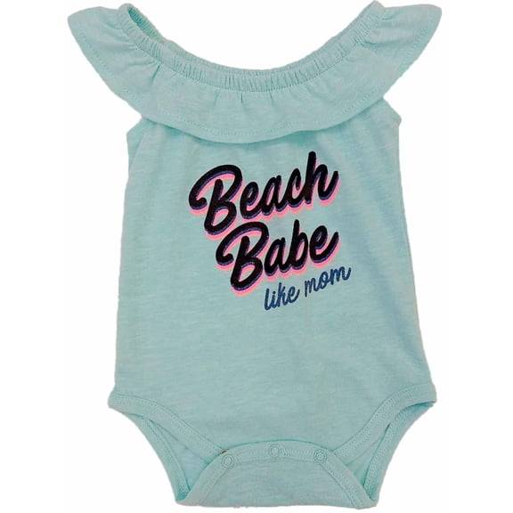 Infant Girls Blue Ruffle Beach Babe Like Mom Bodysuit Creeper Baby Shirt 12m