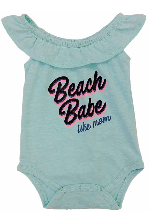 Infant Girls Blue Ruffle Beach Babe Like Mom Bodysuit Creeper Baby Shirt 9m