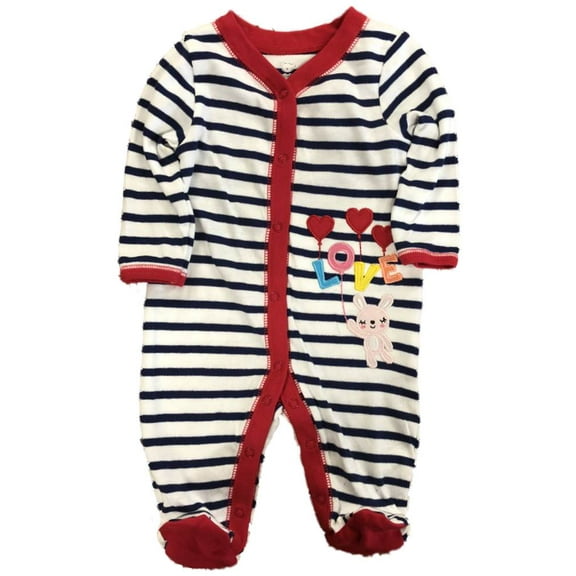 Infant Girls Blue Stripe Bunny Love Sleeper Footie Pajamas Sleep & Play Newborn