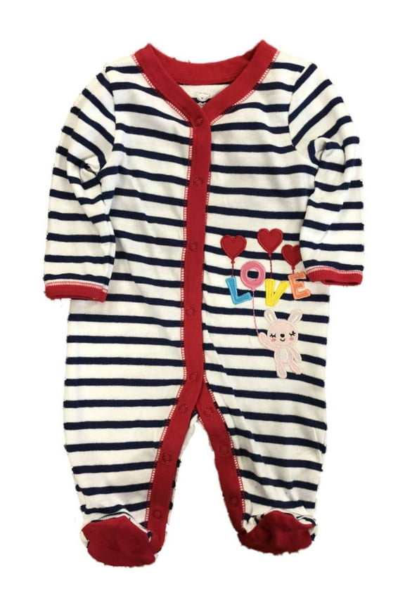 Infant Girls Blue Stripe Bunny Love Sleeper Footie Pajamas Sleep & Play Newborn