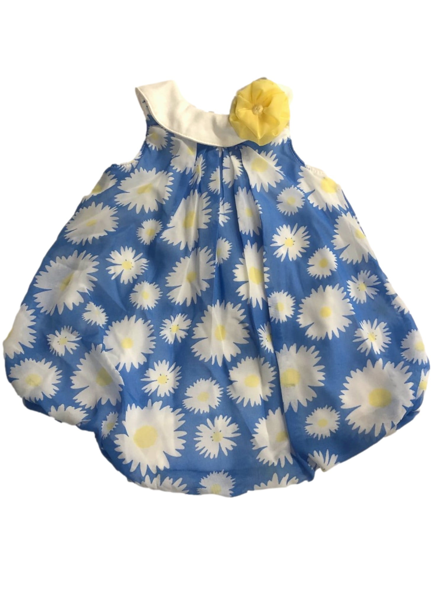 Infant Girls Blue & White Daisy Flower Print Bubble Romper Baby