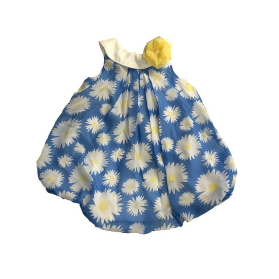 Infant Girls Blue & White Daisy Flower Print Bubble Romper Baby Outfit 9m