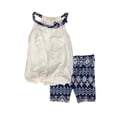 thumbnail image 1 of Infant Girls Blue & White Floral Geometric Baby Outfit Eyelet Shirt & Shorts Set, 1 of 1